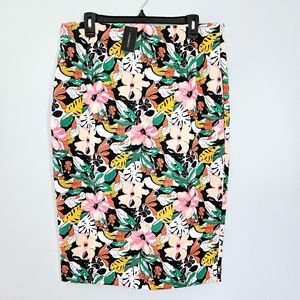 NWT Lane Bryant Colorful Hawaiian Floral Pencil Skirt w/ Elastic Waistband Sz 14